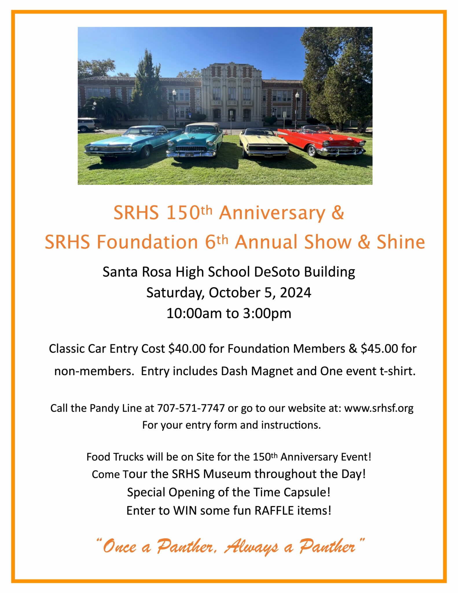 Poster for the 150th school anniversary celebration along with 6th annual show and shine event.