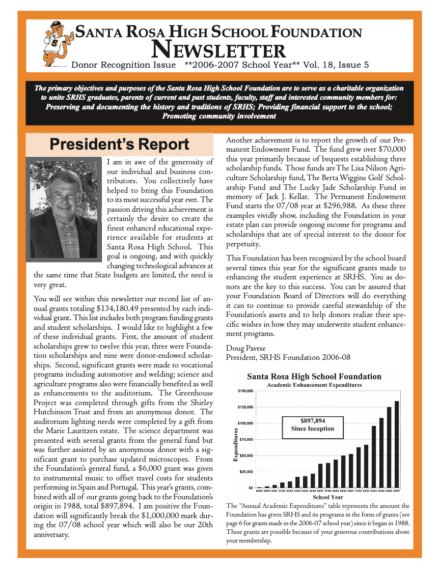 Newsletter front page - Donor report for the 2006 - 2007 school year