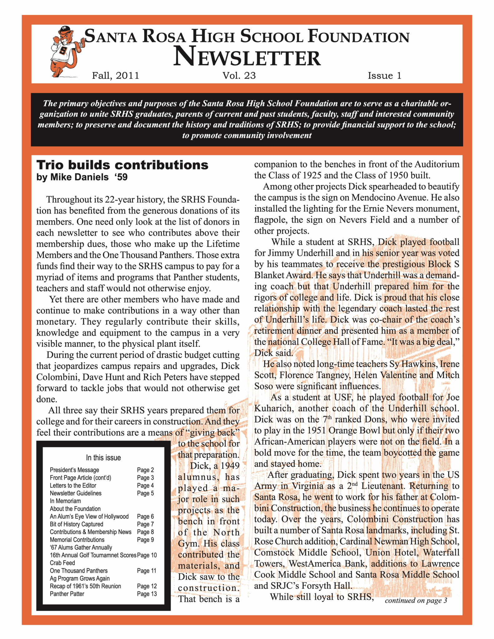 Newsletter front page - Fall 2011