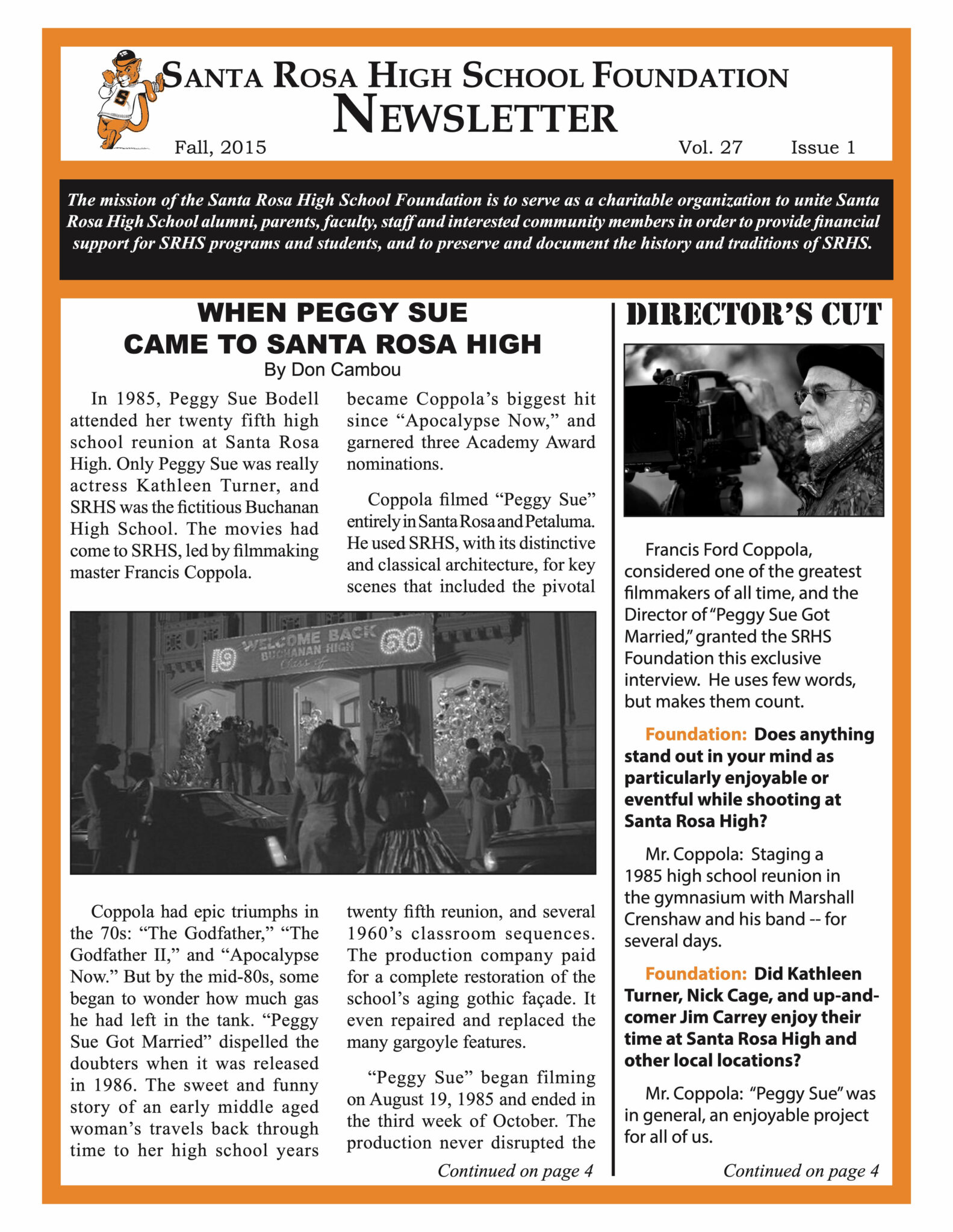 Newsletter front page - Fall 2015