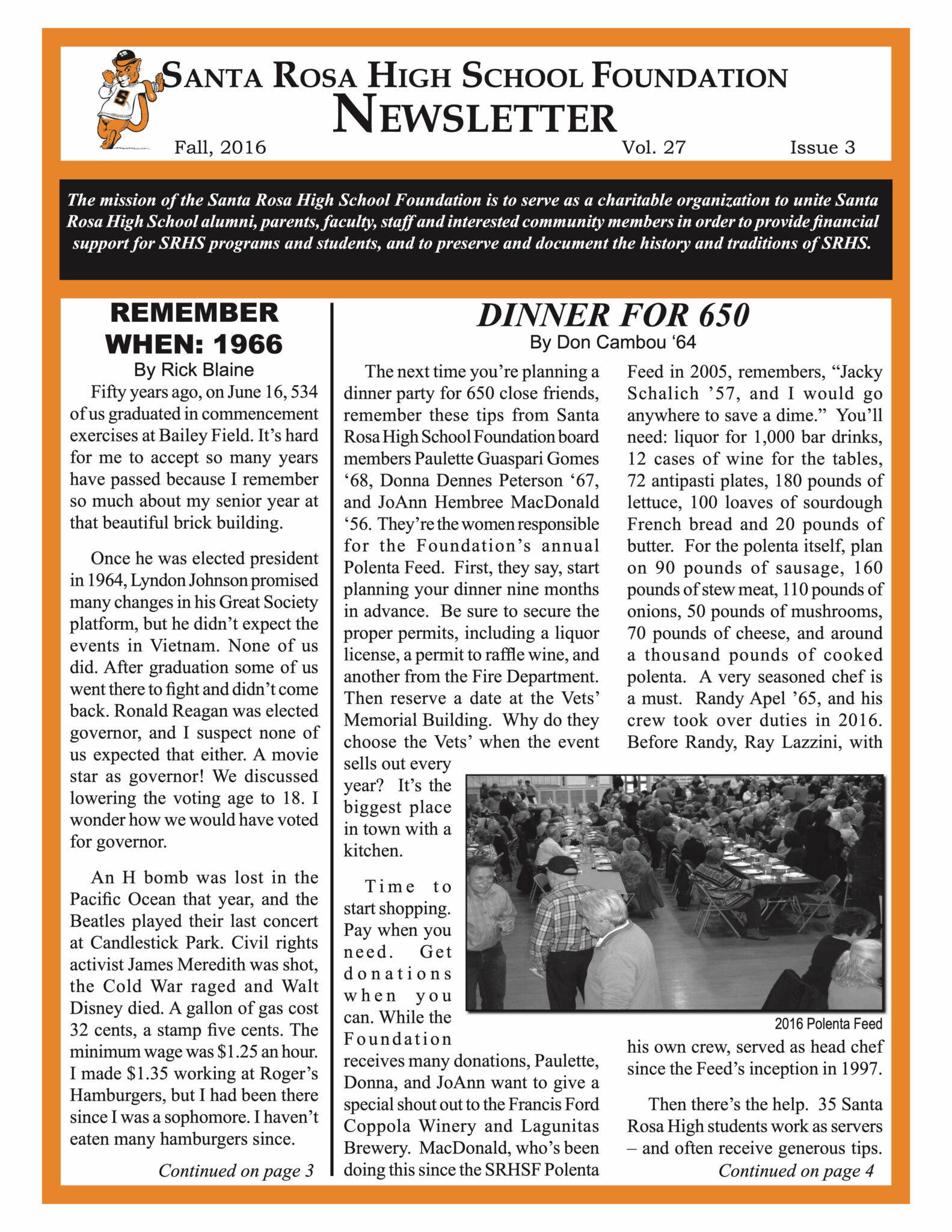 Newsletter front page - Fall 2016