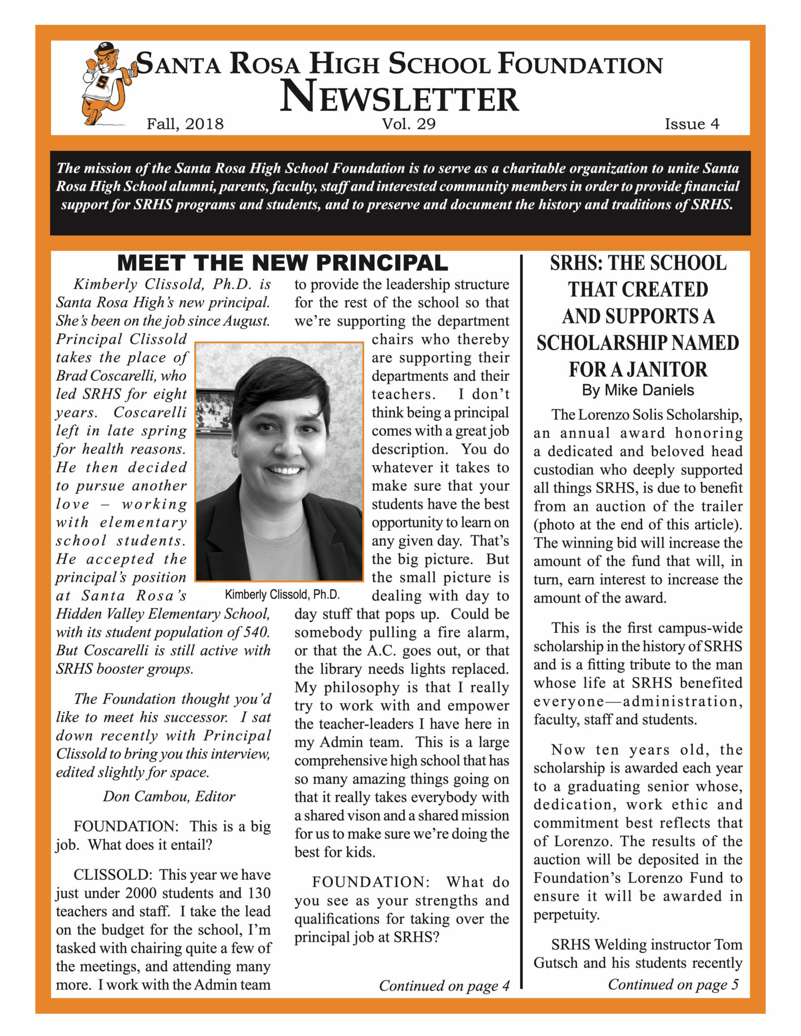 Newsletter front page - Fall 2018