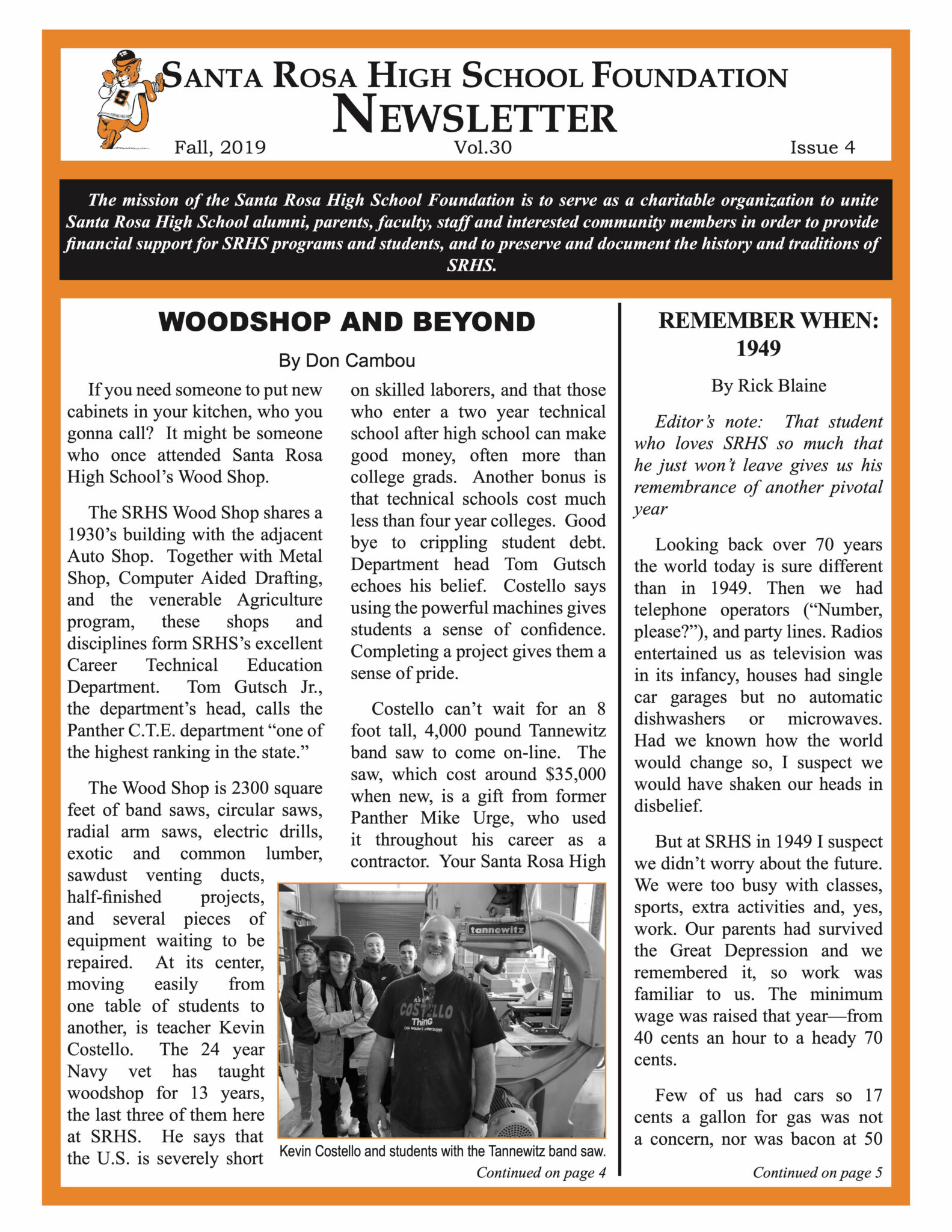 Newsletter front page - Fall 2019