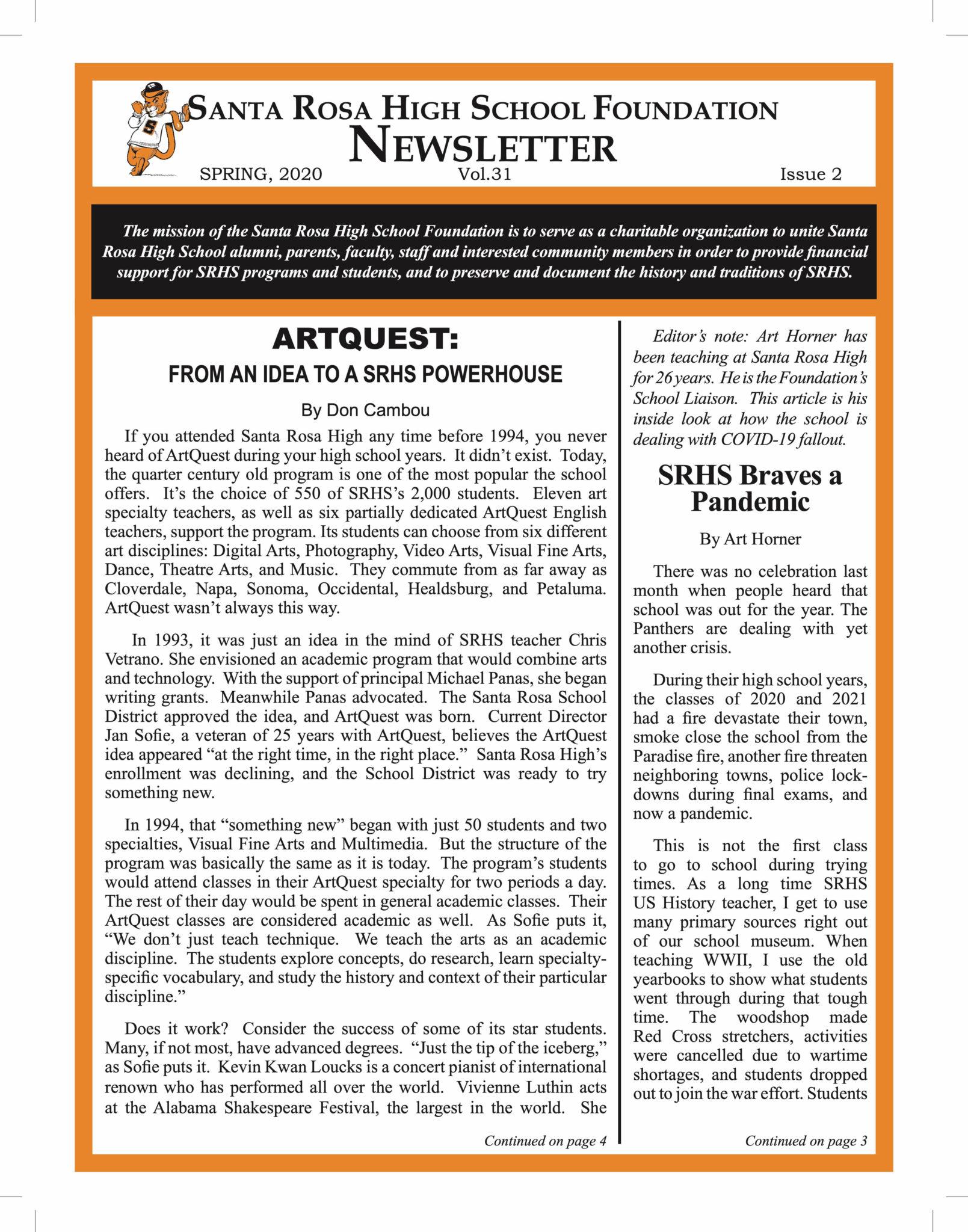 Newsletter front page - Spring 2020