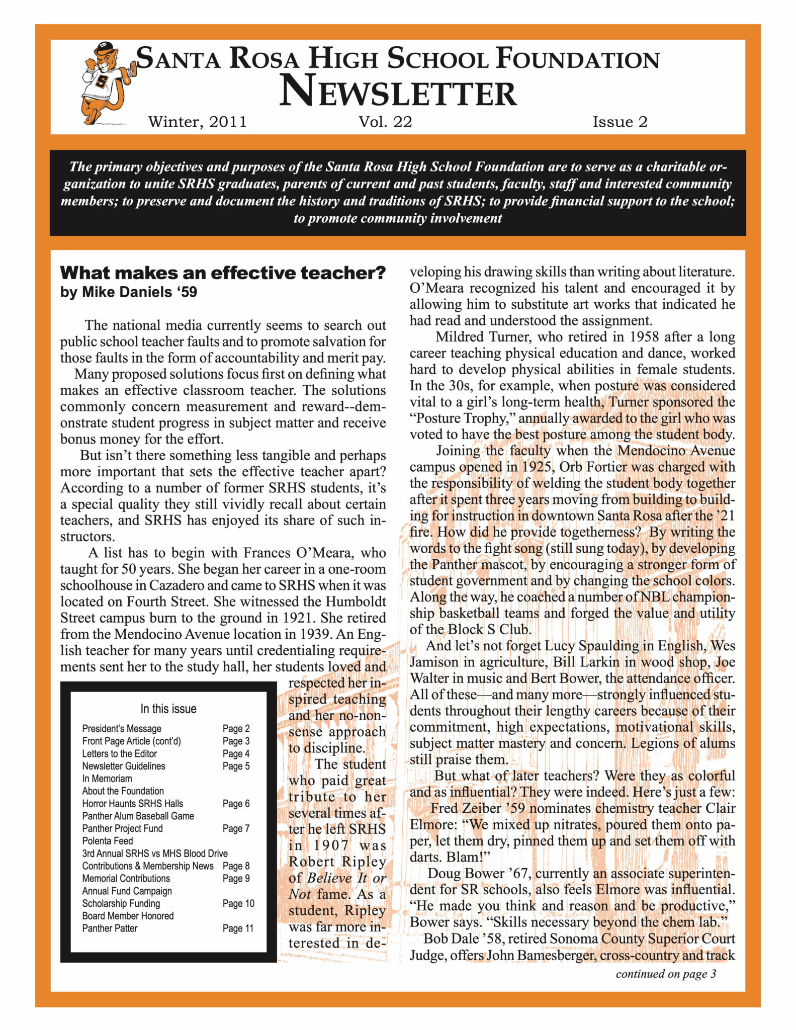 Newsletter front page - Winter 2011