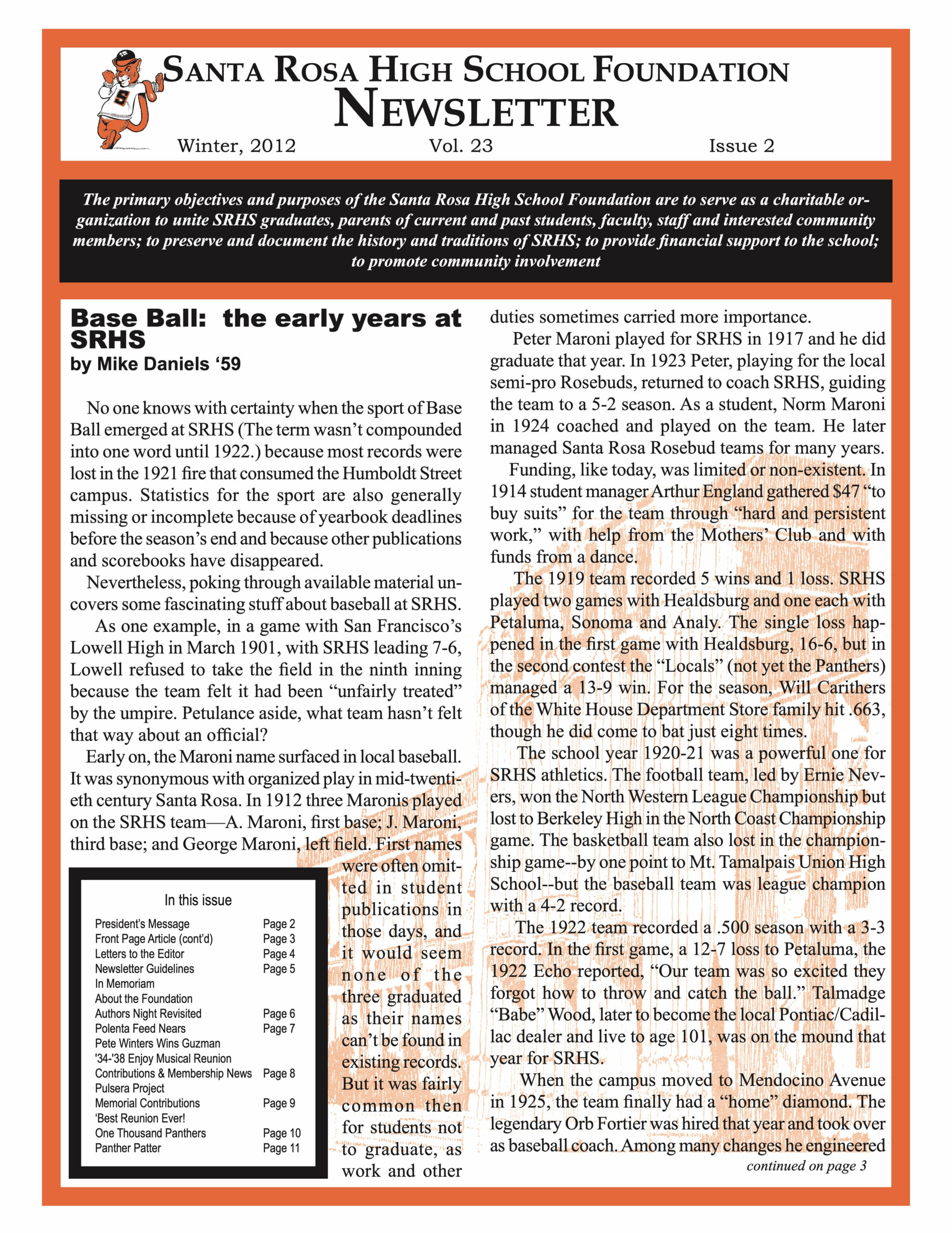 Newsletter front page - Winter 2012