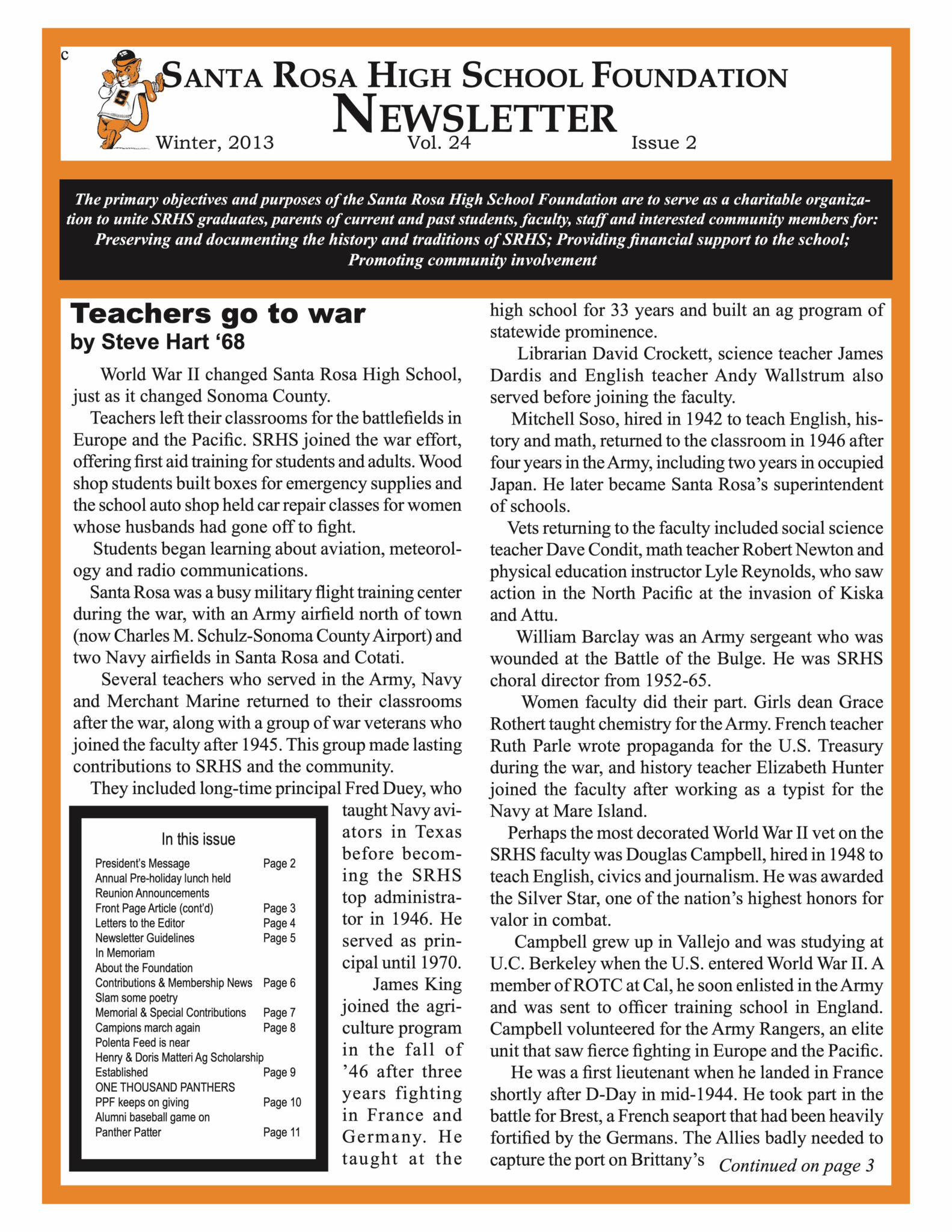 Winter 2013 Newsletter front page