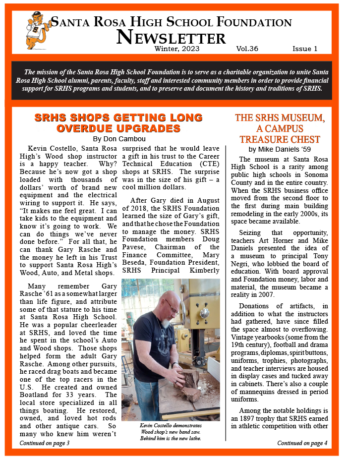 Front page of the 2023 Winter SRHSF Newsletter
